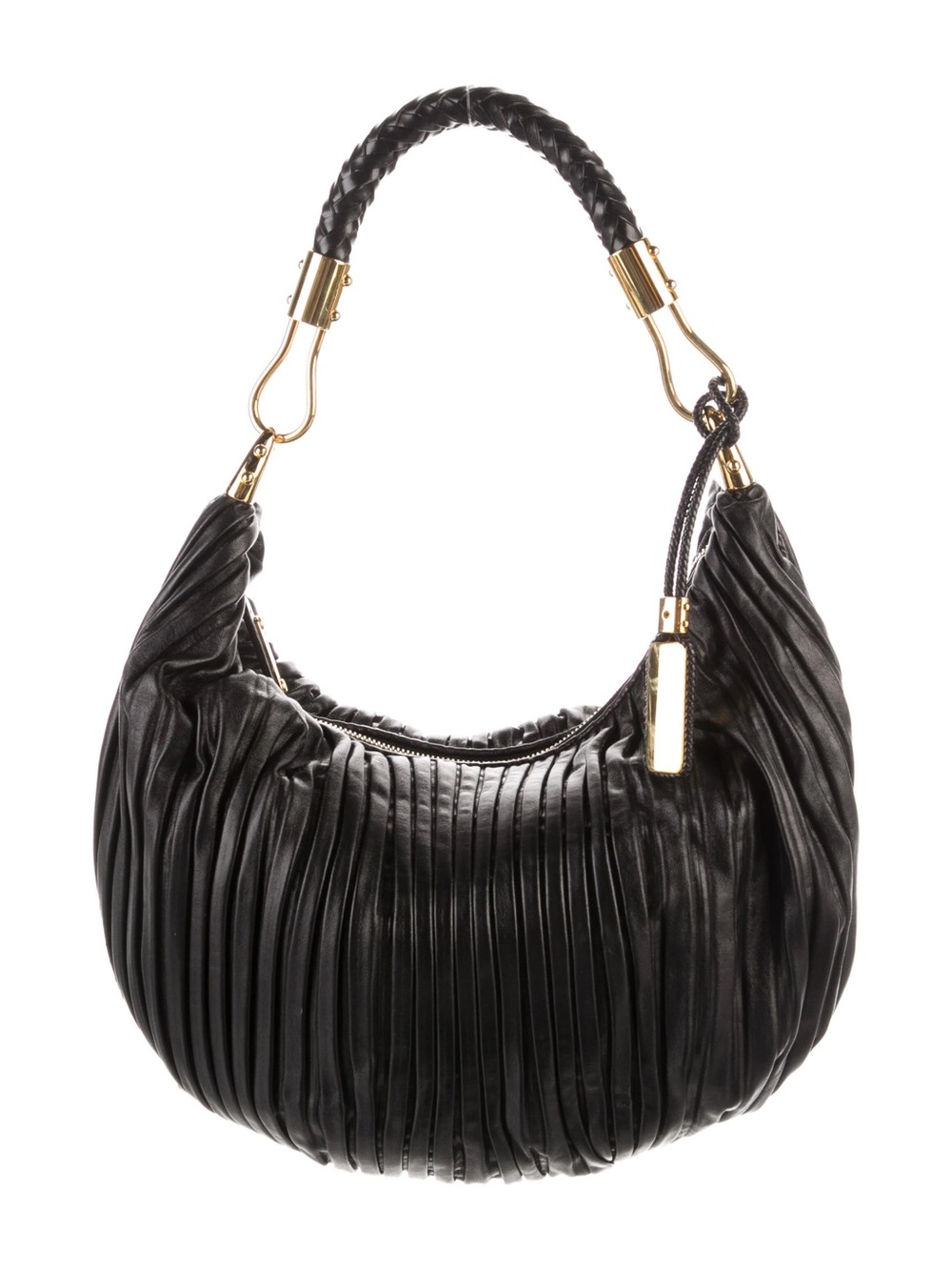 Michael Kors Collection Skorpios Crescent Pleated Black Leather hobo bag